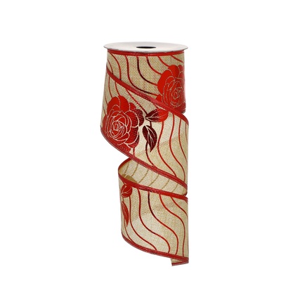 Christmas Ribbon natural with red 1500