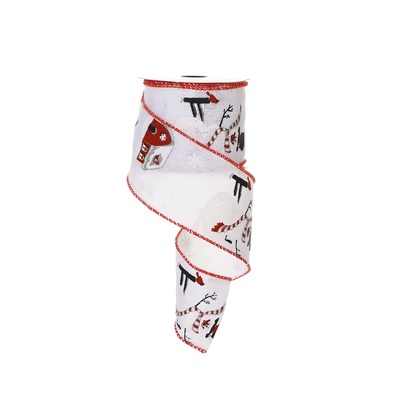 white ribbon with snowman pattern