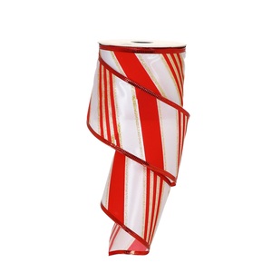 satin ribbon with red white and gold stripe