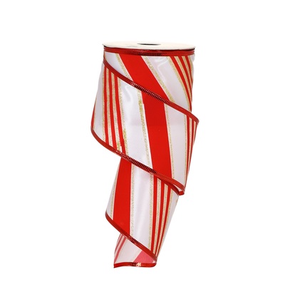 satin ribbon with red white and gold stripe