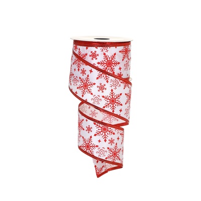 white satin ribbon with red snowflake