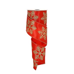 red satin with gold glitter snowflake