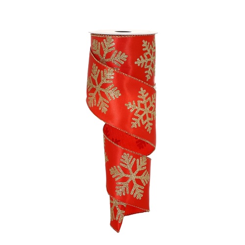 red satin with gold glitter snowflake