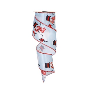 light blue satin ribbon with snowman